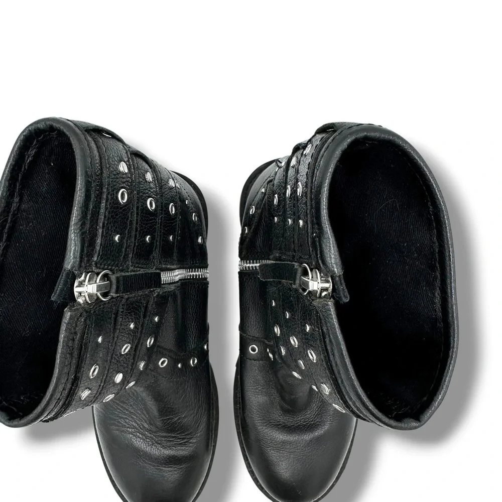Kids Black Combat Boots Studded Grommet Buckle Straps Lug Sole Side Zip Zara 3/